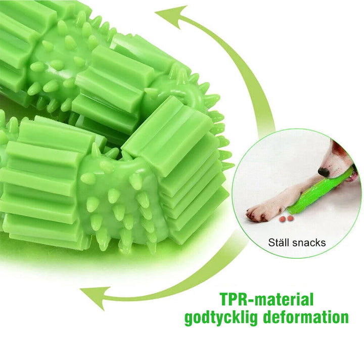 "Hundtuggleksak av TPR med utbuktningar för tandrengöring, hållbar och säker, finns i orange eller grön."