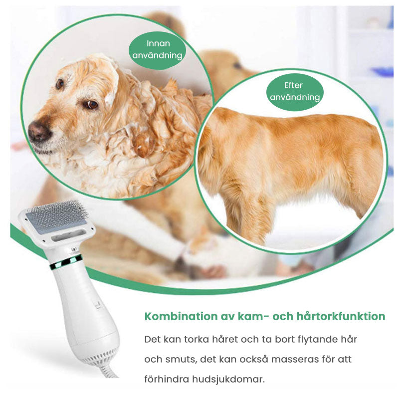 "Husdjur Stilig Torkborste 2-i-1, ergonomisk, kompakt, svart/röd, med justerbar temperatur och säkerhetsskydd"