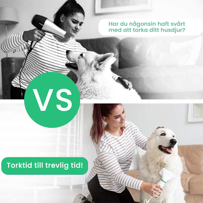 "Husdjur Stilig Torkborste 2-i-1, ergonomisk, kompakt, svart/röd, med justerbar temperatur och säkerhetsskydd"