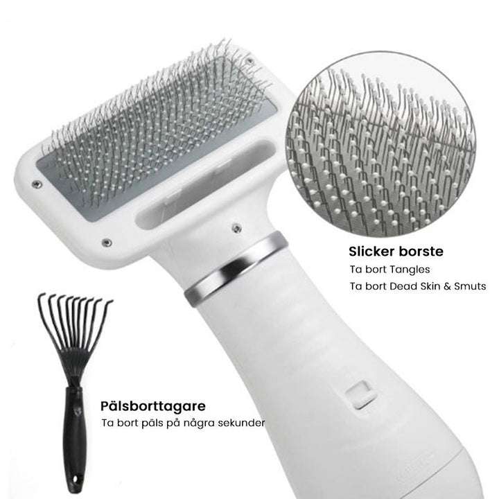"Husdjur Stilig Torkborste 2-i-1, ergonomisk, kompakt, svart/röd, med justerbar temperatur och säkerhetsskydd"
