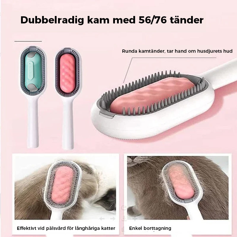 "Husdjurshårborttagare med ergonomisk design, gummistift och vattentank för effektiv rengöring av hund- och kattpäls."