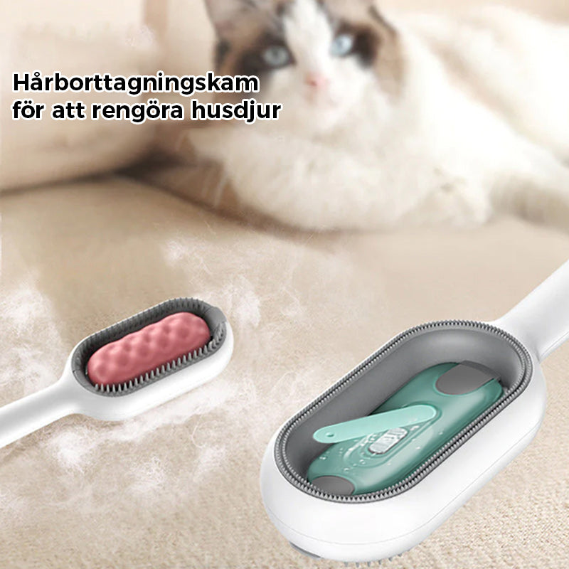 "Husdjurshårborttagare med ergonomisk design, gummistift och vattentank för effektiv rengöring av hund- och kattpäls."