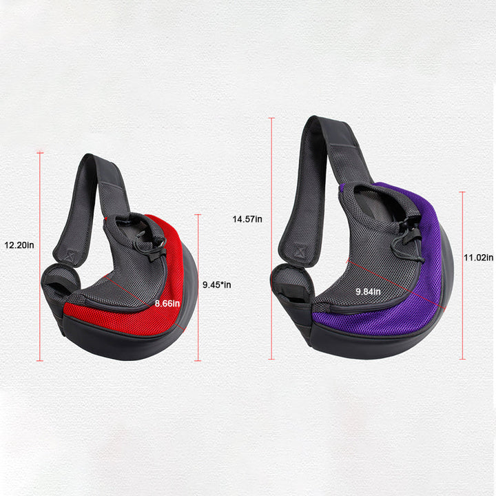 "Husdjursutflykt axelväska i polyester för smådjur, hands-free design, finns i ljusblå, röd, gul och fler färger."