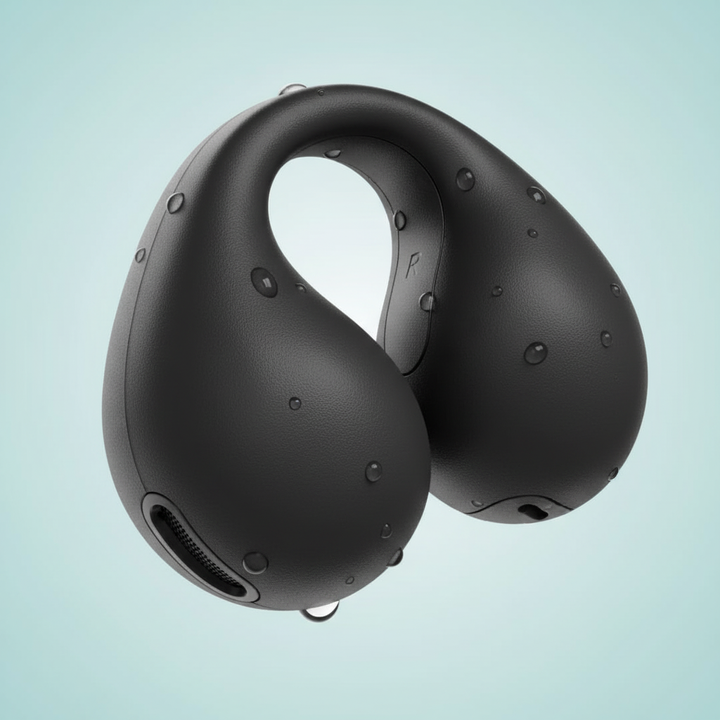 Detaljbild av HydroSound vattentåliga in-ear hörlurar med ergonomisk design för säker passform.
