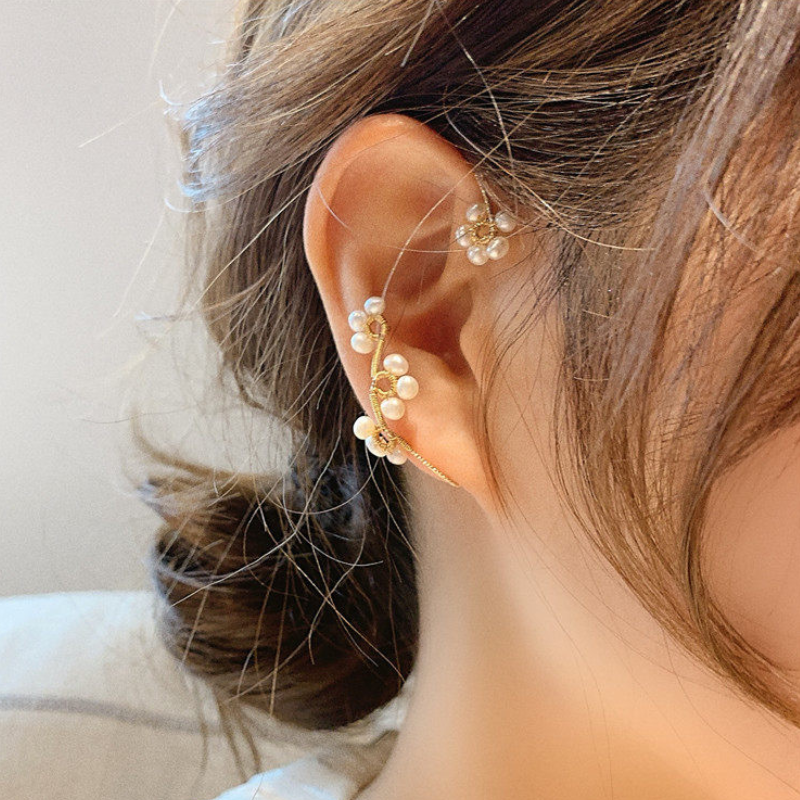 "Icke-piercing vintage pärlörhänge, elegant design, silverlegering, 5x3 cm, kvinnors accessoar med sofistikerad stil."