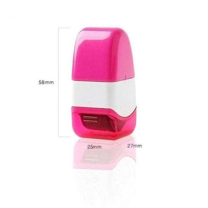 ID-skydd rullande stämpel med krypteringsmönster för privat data, kompakt och färgglad design för verifikation.