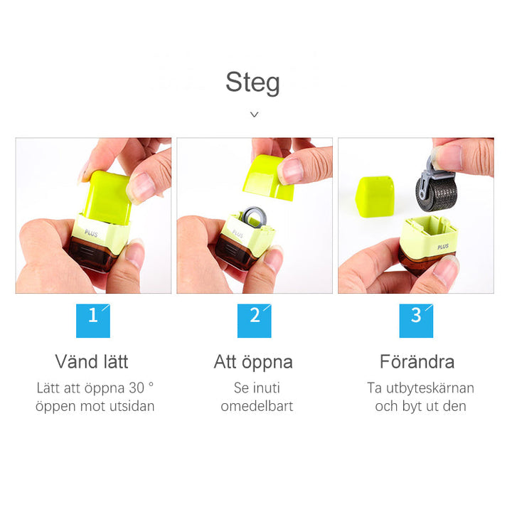 ID-skydd rullande stämpel med krypteringsmönster för privat data, kompakt och färgglad design för verifikation.