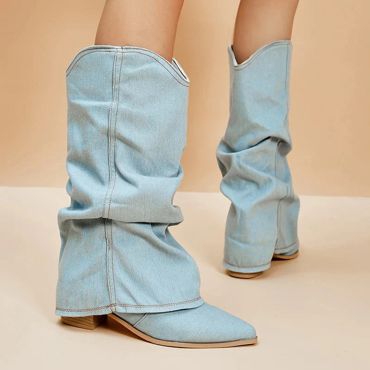 Dambyxor med Blockklackar i Denim