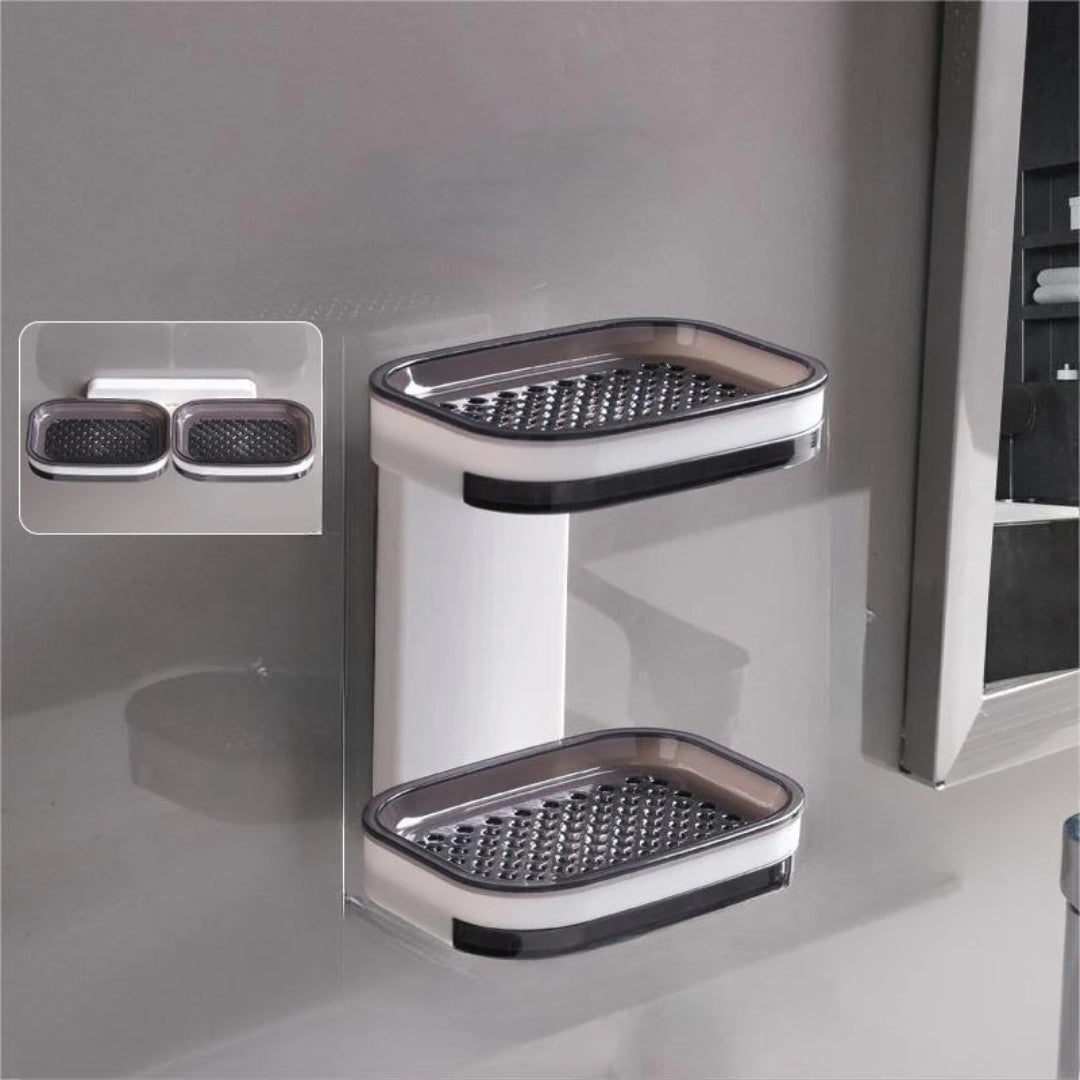 Elegant tvålkopp med avtappningsbricka i svart och grå