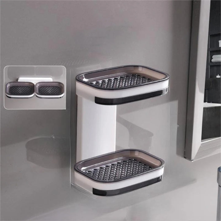 Elegant tvålkopp med avtappningsbricka i svart och grå