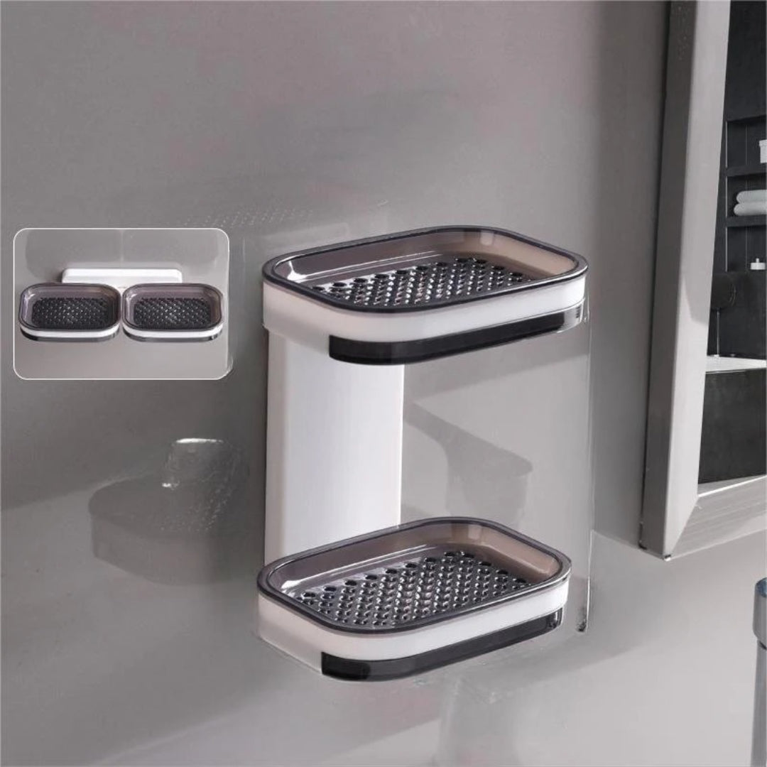 Elegant tvålkopp med avtappningsbricka i svart och grå