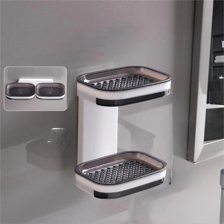 Elegant tvålkopp med avtappningsbricka i svart och grå