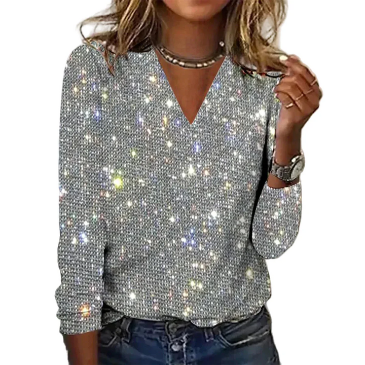 Kvinnors Glänsande V-Ausschnitt Pullover