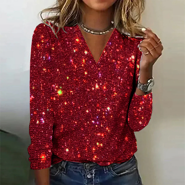 Kvinnors Glänsande V-Ausschnitt Pullover