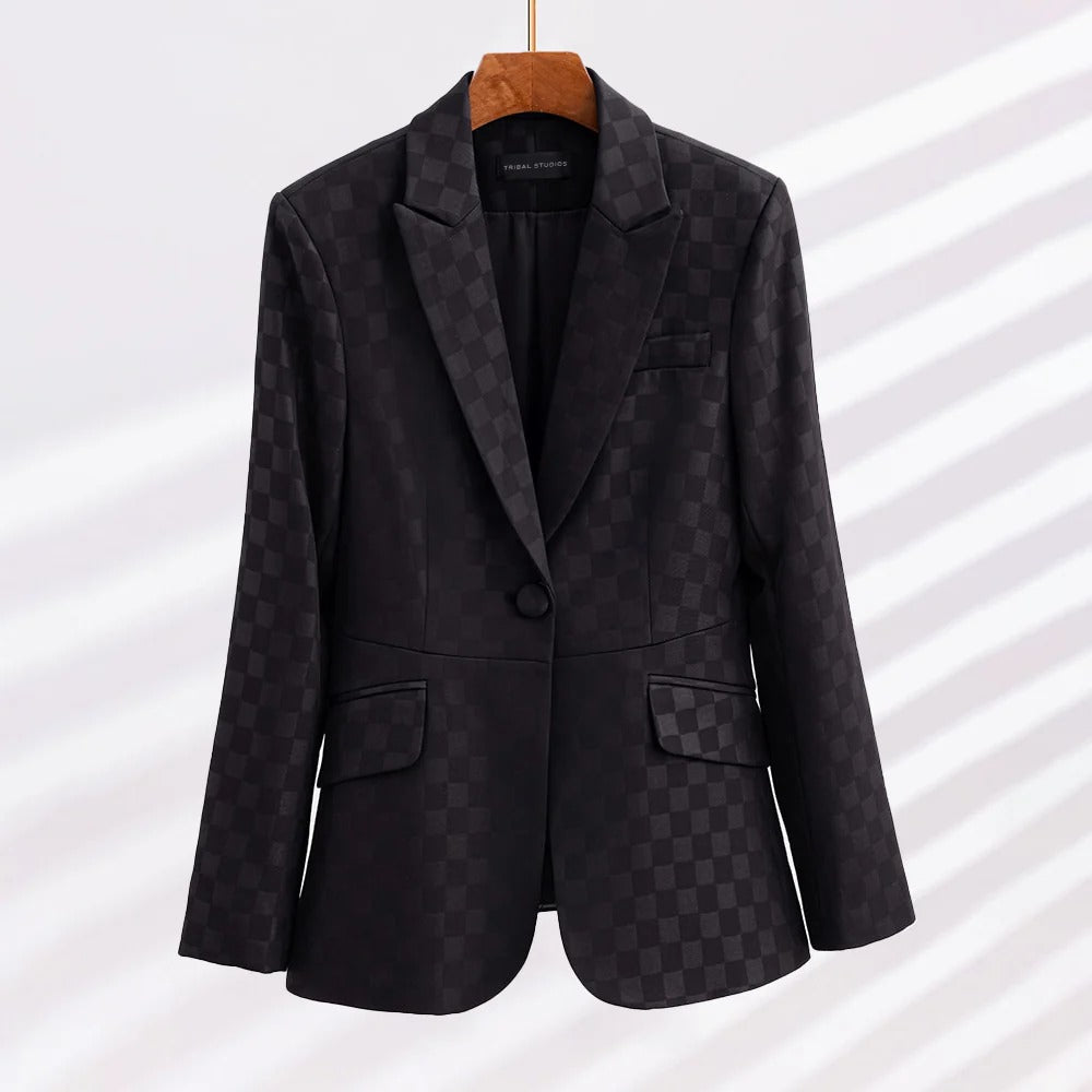 Dam Blazer med Rutig Design och Slim Fit