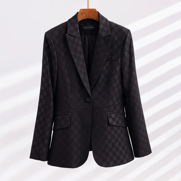 Dam Blazer med Rutig Design och Slim Fit