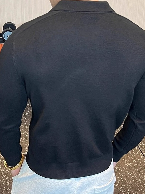 Herr Minimalistisk Långärmad Poloshirt i Brun och Svart