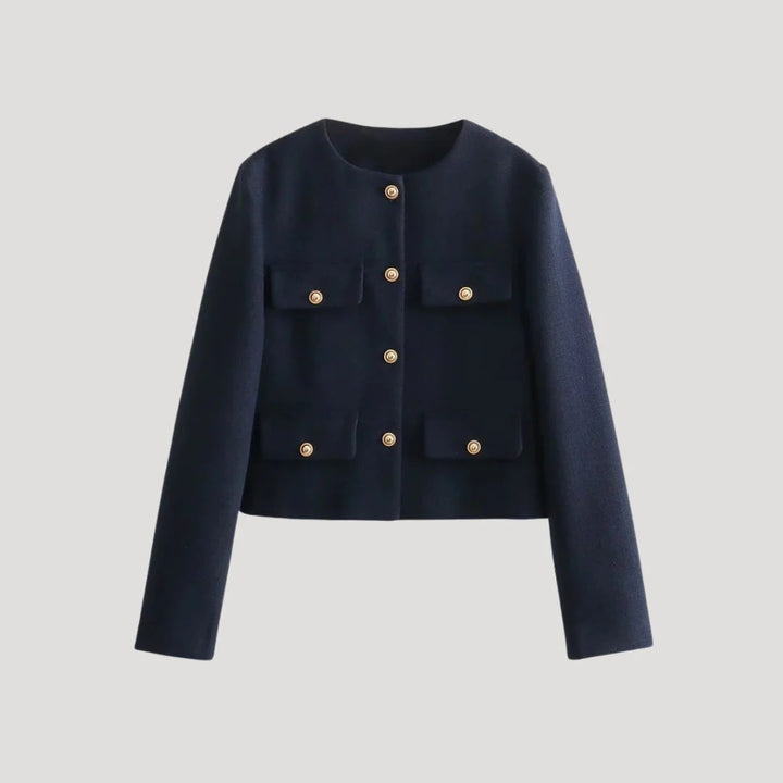 Kvinnors Croppad Cardigan med Knappfront och Fickor