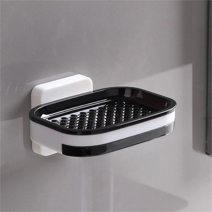 Elegant tvålkopp med avtappningsbricka i svart och grå