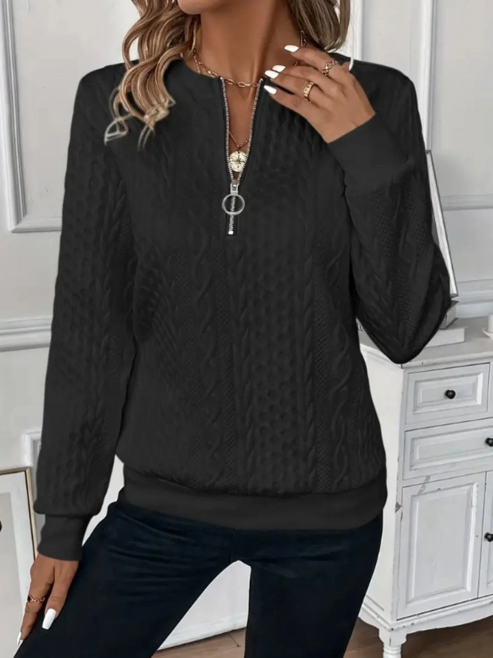 Damer Halv Dragkedja Sweatshirt med Textur - Stilfull Bekvämlighet