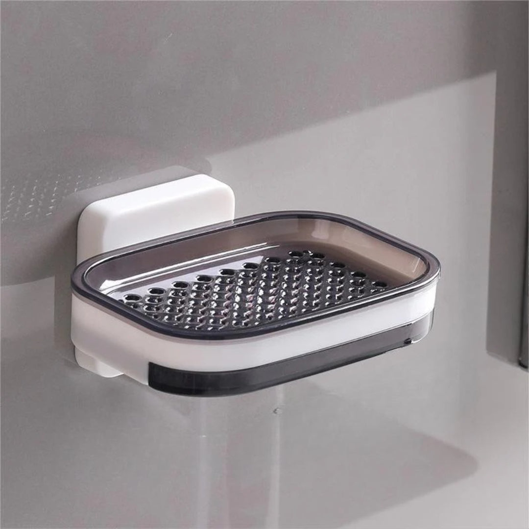 Elegant tvålkopp med avtappningsbricka i svart och grå