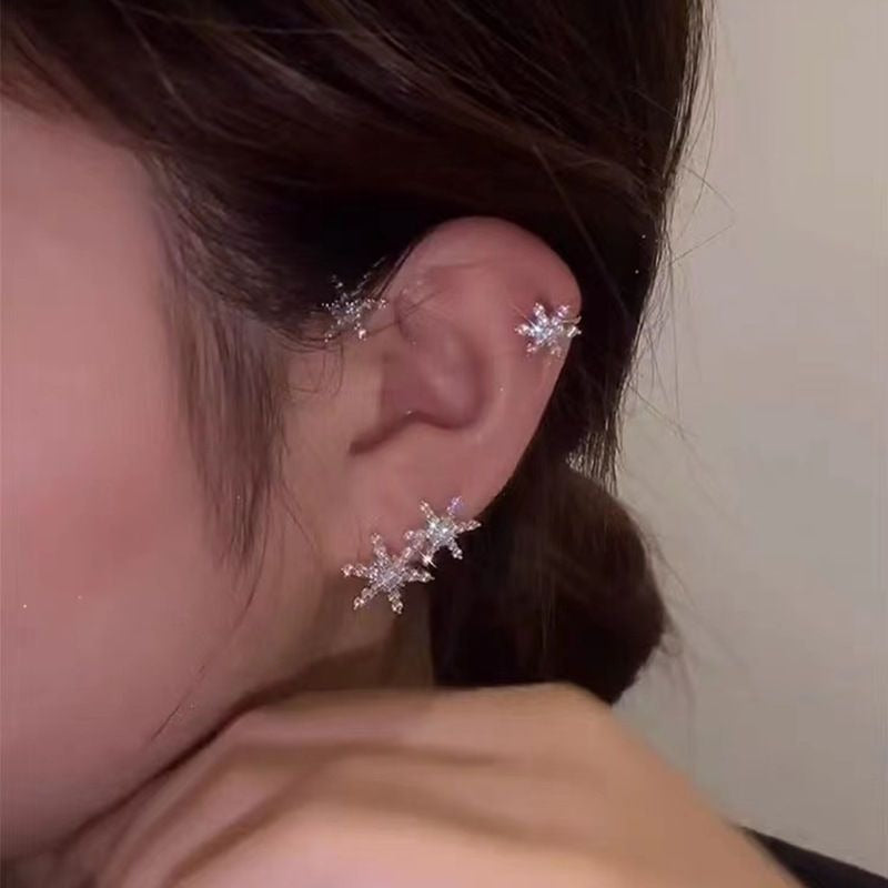Silver Snöflinga Örhängen utan Piercing för Damer