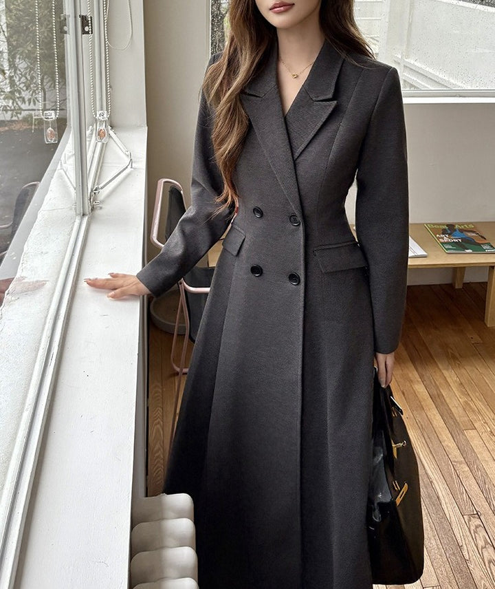 Kvinnors Lång Trenchcoat med Klassisk Dubbelknäppning