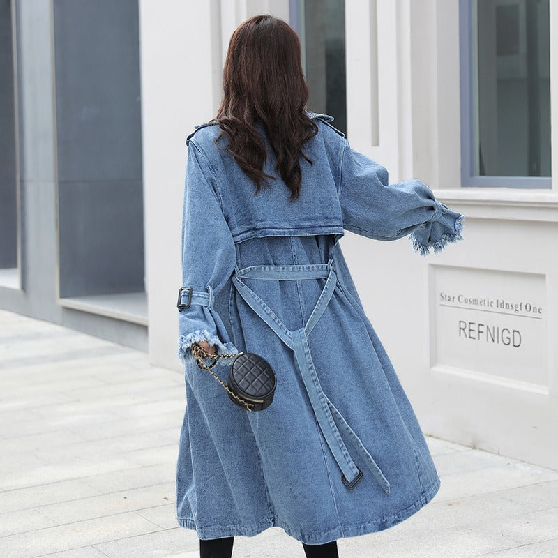 Kvinnors Ljusblå Trenchcoat med Dubbla Bröstfickor
