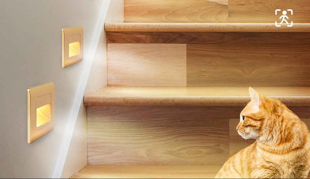 Minimalistisk LED trappbelysning, infälld. Med rörelsesensor & justerbart ljus för modern inredning.