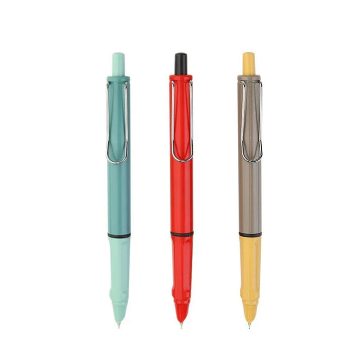 Indragbar skrivarpenna med halkfritt grepp, smidd design, utbytbart bläck, flera färger. Perfekt för smidig skrivning.
