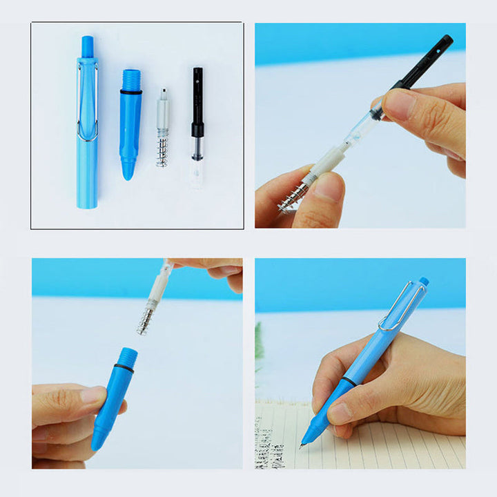 Indragbar skrivarpenna med halkfritt grepp, smidd design, utbytbart bläck, flera färger. Perfekt för smidig skrivning.