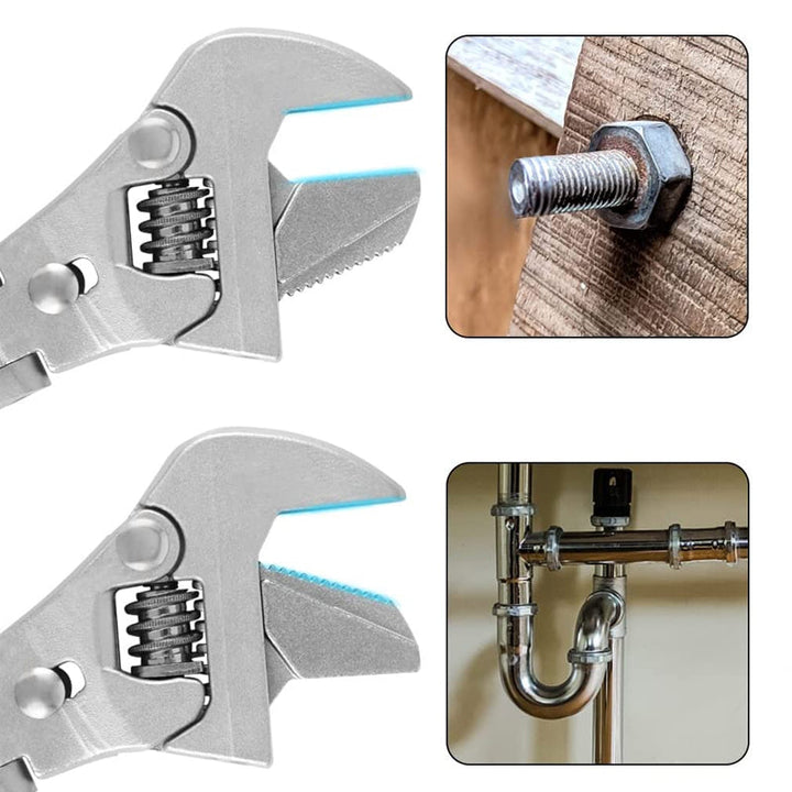 "Infällbar justerbar skiftnyckel med spärr, 180° rotation, krom-molybdenstål, för svåråtkomliga reparationer."