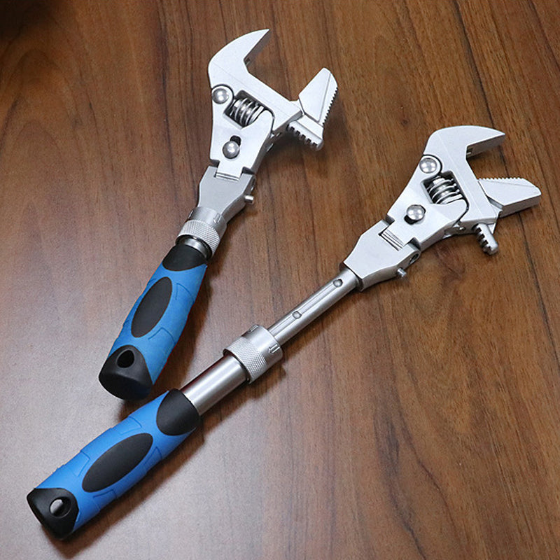 "Infällbar justerbar skiftnyckel med spärr, 180° rotation, krom-molybdenstål, för svåråtkomliga reparationer."