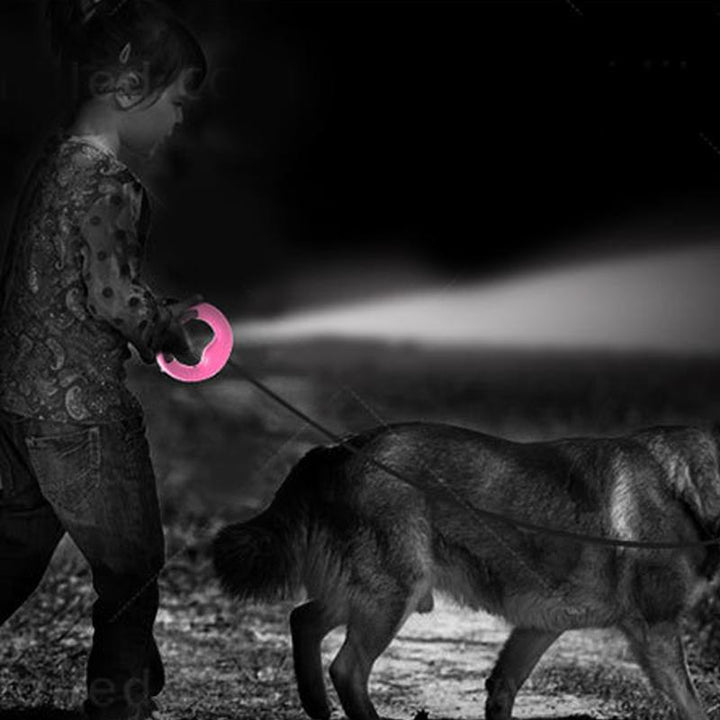 Infällbart dragrep med LED-ljus för husdjur, ergonomiskt handtag, starkt rep, perfekt för säkra promenader dag och natt.