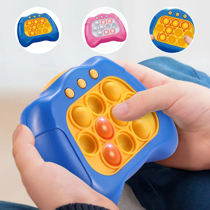 "Innovativ dekompressionsspelmaskin i blått och rosrött för barn och vuxna, bärbar och med banbrytande teknik."