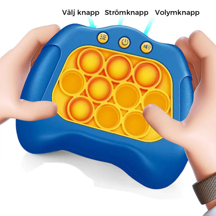 "Innovativ dekompressionsspelmaskin i blått och rosrött för barn och vuxna, bärbar och med banbrytande teknik."