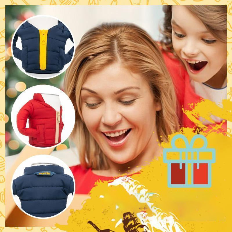 "Innovativ dryckesjacka, värmeisolerande design, färger blå, orange, rutig, röd, svart, för kalla drycker, accessoar"