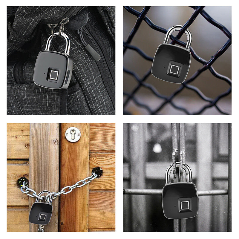 "Innovativt fingeravtryckslås i silver, USB-laddningsbart med IP65 vattentätt skydd, idealiskt för säker åtkomst."