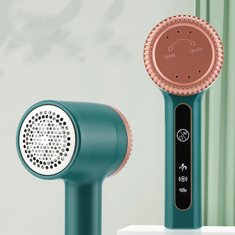 "Intelligent gröngul hårbollstrimmer med digital skärm och rostfritt stålblad för alla tyger."