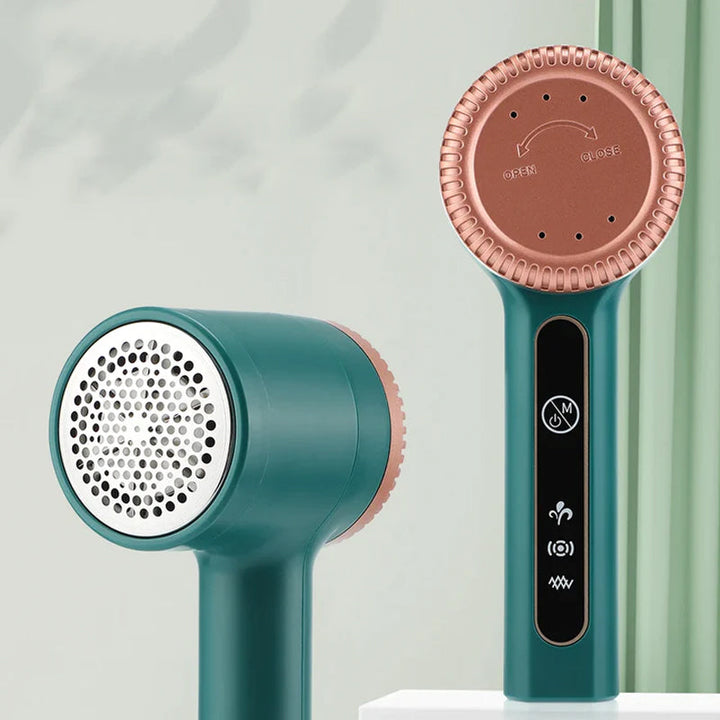 "Intelligent gröngul hårbollstrimmer med digital skärm och rostfritt stålblad för alla tyger."