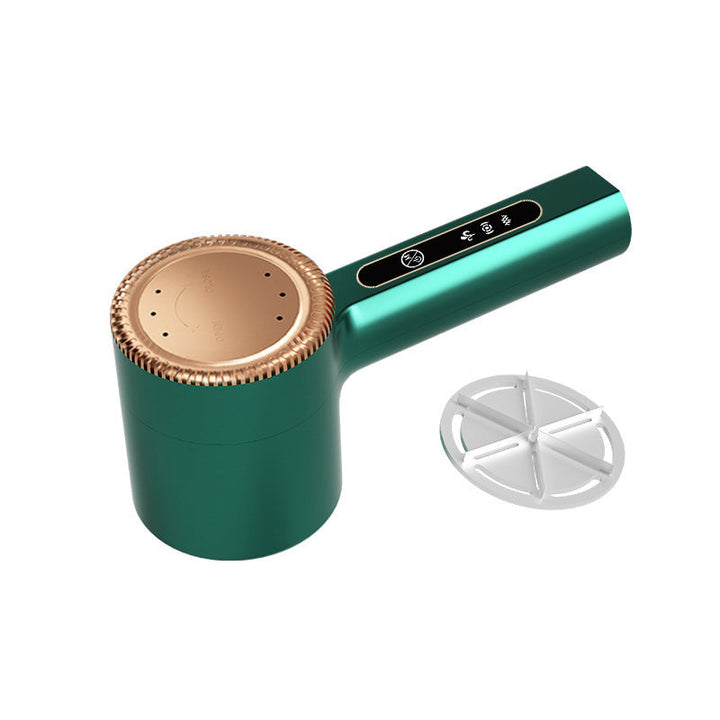 "Intelligent gröngul hårbollstrimmer med digital skärm och rostfritt stålblad för alla tyger."