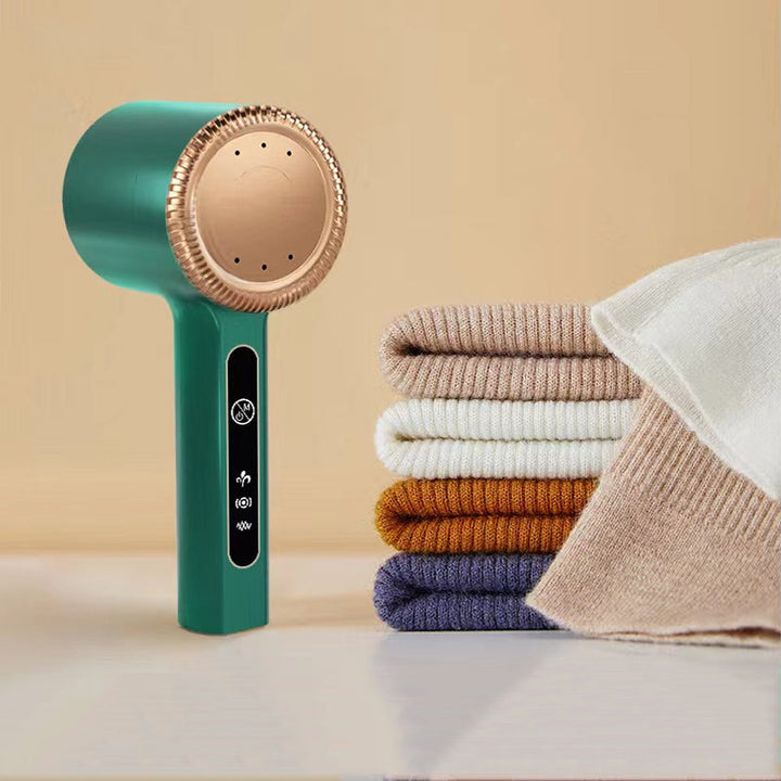 "Intelligent gröngul hårbollstrimmer med digital skärm och rostfritt stålblad för alla tyger."