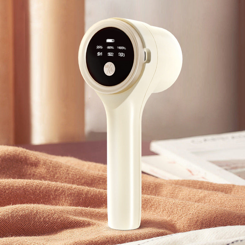 "Intelligent gröngul hårbollstrimmer med digital skärm och rostfritt stålblad för alla tyger."