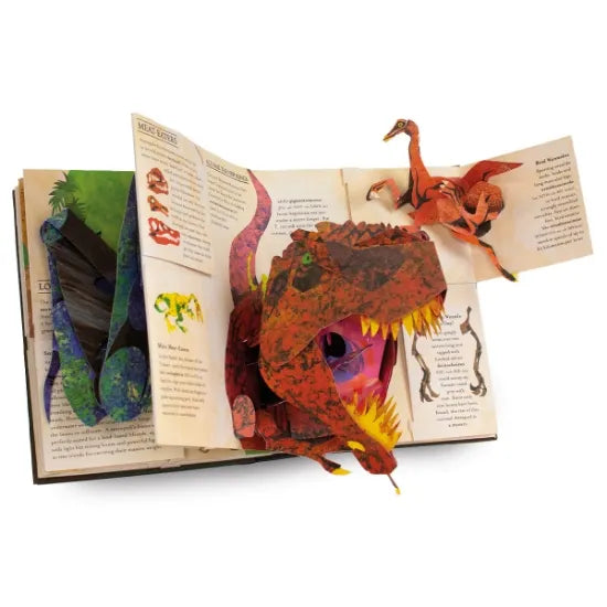 Interaktiv 3D pop-up barnbok med dinosaurier och havsmonster. Perfekt för skärmfritt lärande.