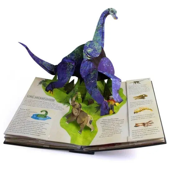 Barnbok som lär ut om dinosaurier & havsmonster med interaktiva pop-up-element. Rolig & pedagogisk.