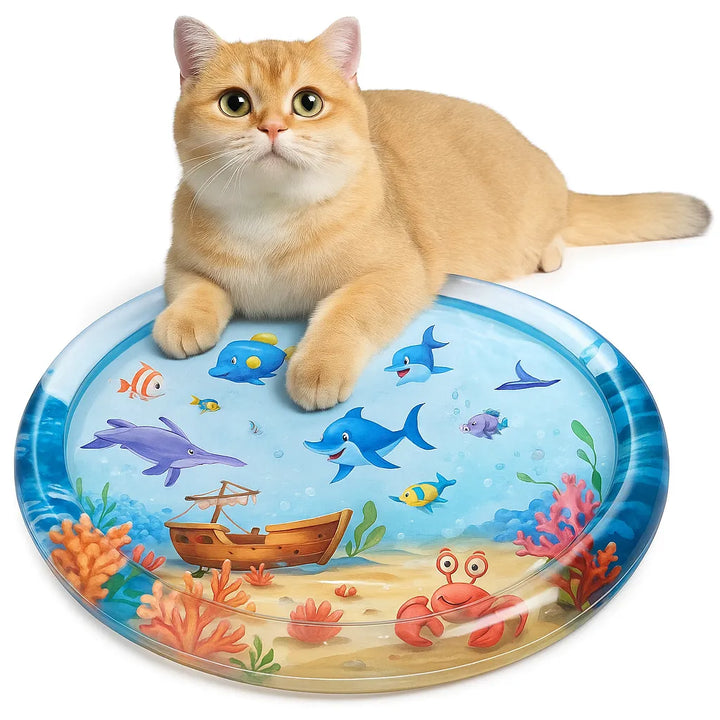 Interaktiv AquaPaw vattenlekmatta för hund & katt, erbjuder svalkande sommarlek & mental stimulans för husdjur.