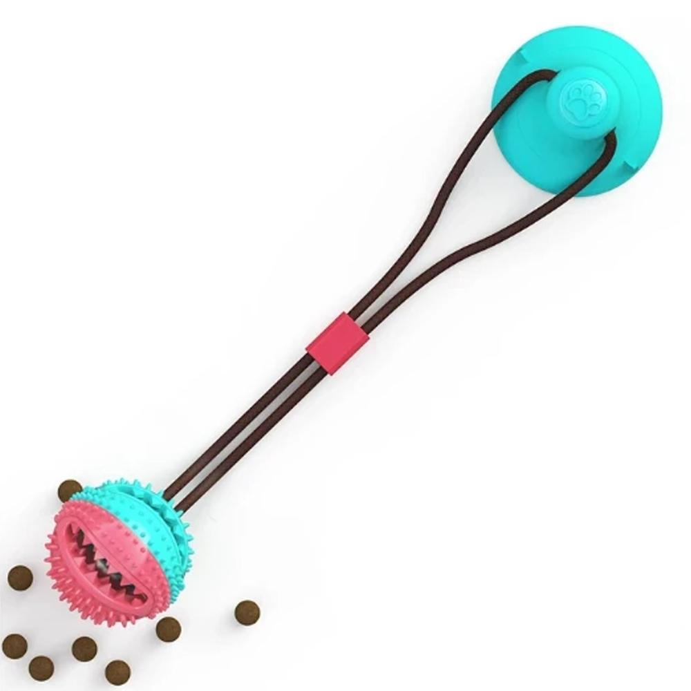 "Interaktiv hundmatleksak i silikon med sugkopp, granatform och livfulla färger, idealisk för stora hundar."