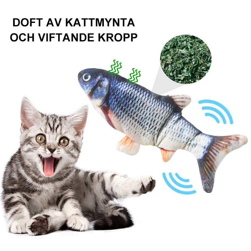 Interaktiv kattfiskleksak med USB-laddning; realistisk bomullsfisk som rör sig automatiskt, perfekt för kattens lekstunden.