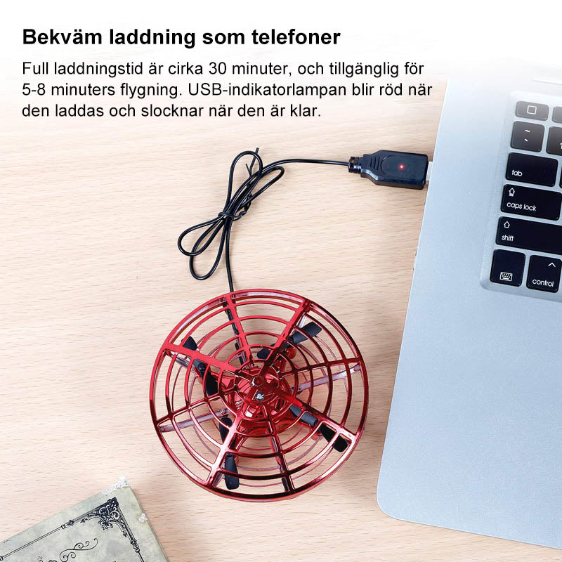 "Interaktiv Mini UFO leksak med färgglada LED-ljus, flygande manövrer och gestkontroll, perfekt för nattlek."