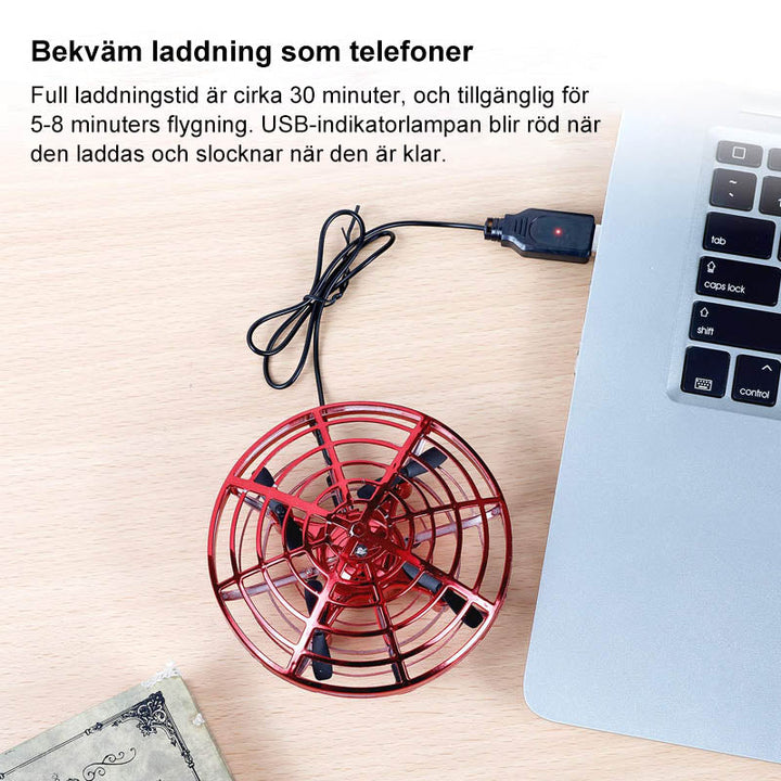 "Interaktiv Mini UFO leksak med färgglada LED-ljus, flygande manövrer och gestkontroll, perfekt för nattlek."